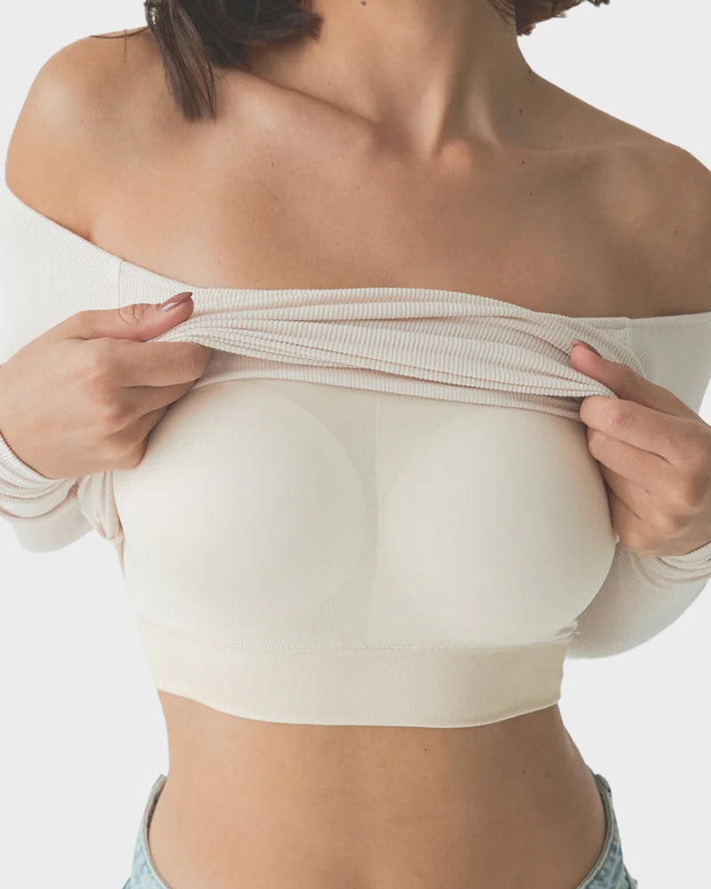 Ribbed Off-Shoulder Top with Built-In Bra
