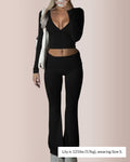 Slim-Fit V-Neck Crop Top & Pants Set