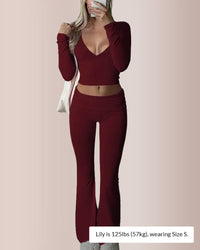 Slim-Fit V-Neck Crop Top & Pants Set