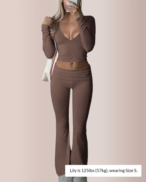 Slim-Fit V-Neck Crop Top & Pants Set