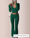 Slim-Fit V-Neck Crop Top & Pants Set