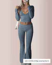 Slim-Fit V-Neck Crop Top & Pants Set