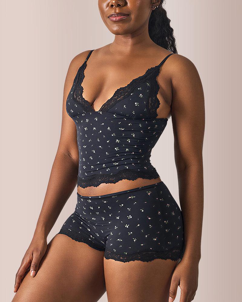 Women's Lace Trim Wirefree Lightweight Underwear Set